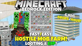 Minecraft Bedrock Hostile Mob Farm Tutorial 64k ItemsHour Exp And Looting MCPE Xbox Ps4 PC [upl. by Battat]