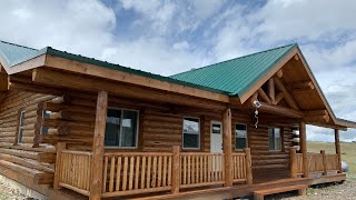 Amish Log Home Exterior Finish Staining Montana Rancher [upl. by Yelac472]