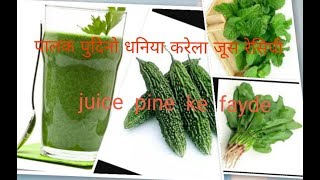 Palak pudina Dhaniya Karela juice Recipe  पालक पुदिना धनिया करेला जूस पीने के फायदे [upl. by Eupheemia]