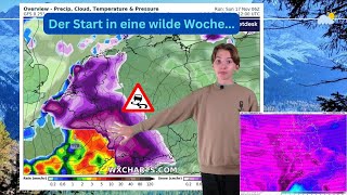 Der Start in eine wilde Woche mit Schnee Glätte sturm usw Wettervorhersage 181124 [upl. by Arther]