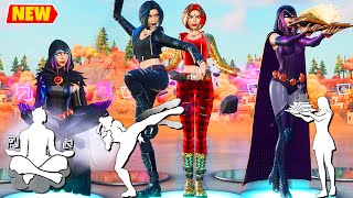 Raven Fortnite Skin ALL STYLES incl Golden Rachel Roth doing BuiltIn Dances and Emotes [upl. by Fredkin]