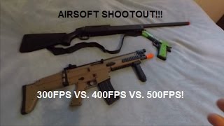 Airsoft Gun Power Shootout 300 400 500 FPS Do Battle Review [upl. by Kalle]