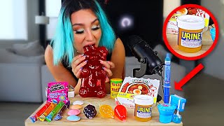 I Tried ASMR Eating GAINT GUMMY BEAR FRUIT JELLY HONEY COMB [upl. by Adyan]