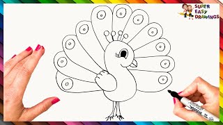 How To Draw A Peacock Step By Step 🦚 Peacock Drawing Easy [upl. by Anpas679]