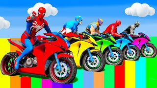 SPIDER MAN Takes on Spiral Bridge Stunt Ride on Motorcycle🦺🥽بطال الخارقين على القضبان دوامة قمع جس [upl. by Xylina]