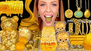 ASMR MUKBANG Gold Food Edible Jewelry Candy Slime Honeycomb Edible Gold Dust Lemon Jelly 먹방 [upl. by Fitts]