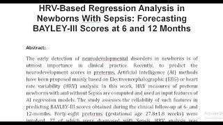 HRV Based Regression Analysis in Newborns With Sepsis Forecasting BAYLEY III Scores at 6 and 12 Mon [upl. by Kcirted]