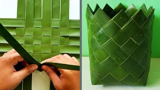 How Its Made  Coconut Leaf Square Basket [upl. by Zeena]