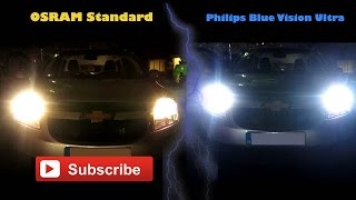 Chevrolet Orlando OSRAM Standard Vs Philips Blue Vision Ultra Best HID xenon effect [upl. by Trembly]