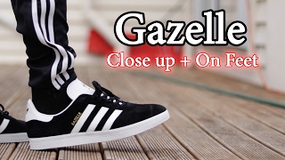 Adidas Gazelle BlackWhite On Feet with Different Pants and Close Up [upl. by Drallim]