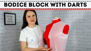 How to draft a simple fitted bodice block with darts Beginners STEPBYSTEP tutorial [upl. by Ardaid]