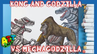 How to Draw KONG AND GODZILLA VS MECHAGODZILLA [upl. by Burny]