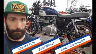 Triumph T100 Rear Wheel Removal and Installation [upl. by Ellahcim893]