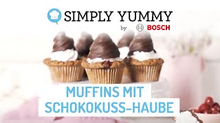 SchokoKirschMuffins mit Schokokusshaube 🍒  SIMPLY YUMMY [upl. by Nosnev539]