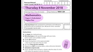 EDEXCEL GCSE Maths November 2018 Paper 2 Higher Calculator 2H [upl. by Calista]