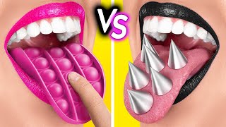 BLACK VS PINK  One Color Food Challenge ONLY BLACK AND PINK For 24 Hours by 123 GO CHALLENGE [upl. by Sidnak]