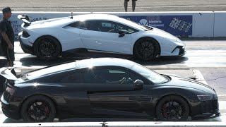 4K Audi R8 vs Lamborghini Performante Huracan  supercars drag racing [upl. by Elene]