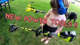 NEW POWER GARDENING TOOLS FOR KIDS  String Trimmer Leaf Blower [upl. by Enyrhtak]