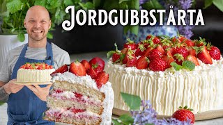 Jordgubbstårta – Sommarens godaste tårta med massor av jordgubbar [upl. by Ragg]