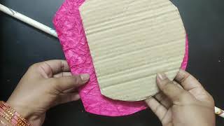 Traditional hand fan makings diycardboard hand fan making craftsNew Wayshandicraftsarthand fan [upl. by Richmound493]