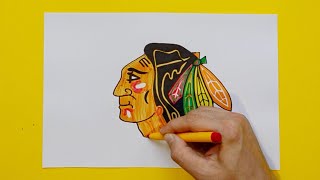 How to draw Chicago Blackhawks Logo  NHL Team Series [upl. by Enyrehtak]