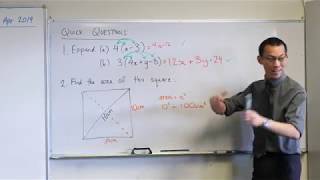 Year 8 Quick Questions Algebra and Area [upl. by Marden]