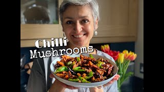 CHILLI MUSHROOM STIR FRY  Ganbian Shanyu  Mushroom pepper chilli stir fry  Food with Chetna [upl. by Louanna]