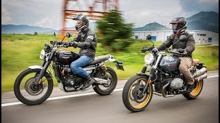 Triumph Scrambler 1200 vs BMW R nineT Scrambler  Complete Review [upl. by Aohk]