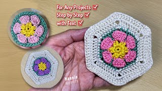 How To Crochet Simple Flower 3D Granny Square Hexagonal  Free Pattern [upl. by Rickie]