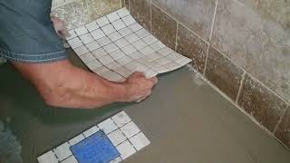 Mosaic tile installation in shower by tile man mike [upl. by Jeffy]