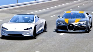 Bugatti Chiron Super Sport 300 vs Tesla Roadster  Drag Race 20KM [upl. by Valdas]