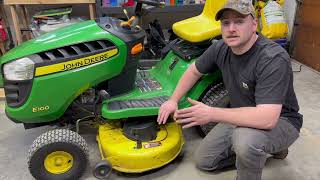 How to Remove a Mower Deck from a John Deere 100 Series 125 Automatic [upl. by Crandale]