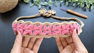 How to crochet flower headband Easy tutorial for beginner [upl. by Namad]