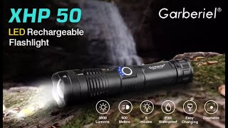 Garberiel XHP50 Super Bright 3500 Lumens Zoomable Rechargeable Flashlight [upl. by Ogg]