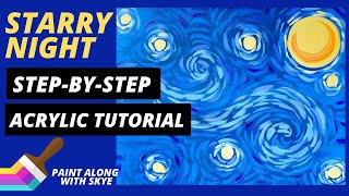 EP11 Starry Night  VanGogh inspired starry night sky  acrylic painting tutorial for beginners [upl. by Akcinehs]