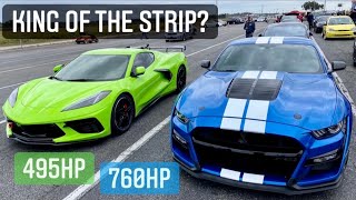 C8 CORVETTE vs GT500 MUSTANG 14 Mile Drag Race [upl. by Veda]