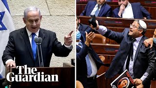 Israeli elections Raucous scenes in Knesset as Benjamin Netanyahu ousted from office [upl. by Nnarefinnej]