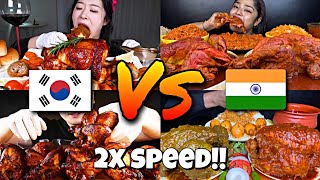 2x speed🔥ASMR INDIAN vs KOREAN Mukbangers Eating WHOLE CHICKEN🇮🇳🇰🇷FAST MOTION Mukbang Compilations [upl. by Hart429]