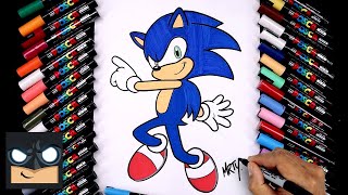 How To Draw Sonic the Hedgehog  Color with Posca Pens Step by Step [upl. by Balf]