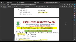 TNPSC AE ECE Answer key PART 2 held on 06012024 By EXCELLENTS ACADEMYSALEM [upl. by Lorien]