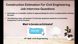 Construction Estimator  Job Interview Questions [upl. by Ruperta4]