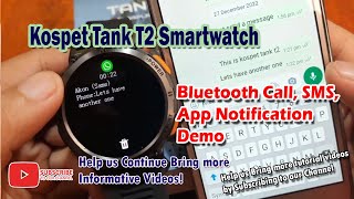 Kospet Tank T2 Smartwatch  Bluetooth Call SMS App Notification Demo [upl. by Ameerahs745]