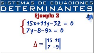 Sistemas de ecuaciones lieales 2x2  Determinantes  Método de Cramer  Ejemplo 3 [upl. by Ahsiele]