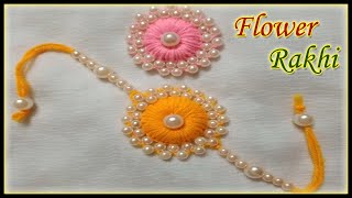 Creative Easy Latest Flower Rakhi Design Making at Home  Rakhi Making Using Pearls and Wool  DIY [upl. by Aknaib]