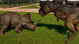 Triceratops amp TRex Breakout amp Fight Jurassic World Evolution 1080p 60FPS [upl. by Deckert]