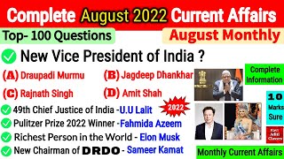 August 2022 Monthly Current affairs in English  Most Important Current Affairs Questions Full Month [upl. by Borlase646]