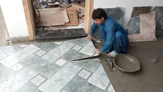 Amazing Floor Tile installation technique  how to tile a floor step by step [upl. by Adnaugal]