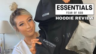 FEAR OF GOD ESSENTIALS HOODIES REVIEW  IS IT WORTH THE HYPE UNBOXING SIZING 2021  LUCY READ [upl. by Badger]