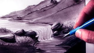 How to Draw a Waterfall Landscape [upl. by Bain]