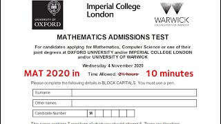 MAT Oxford Maths Admissions Test 2020 in 10 minutes or less [upl. by Ayamahs]